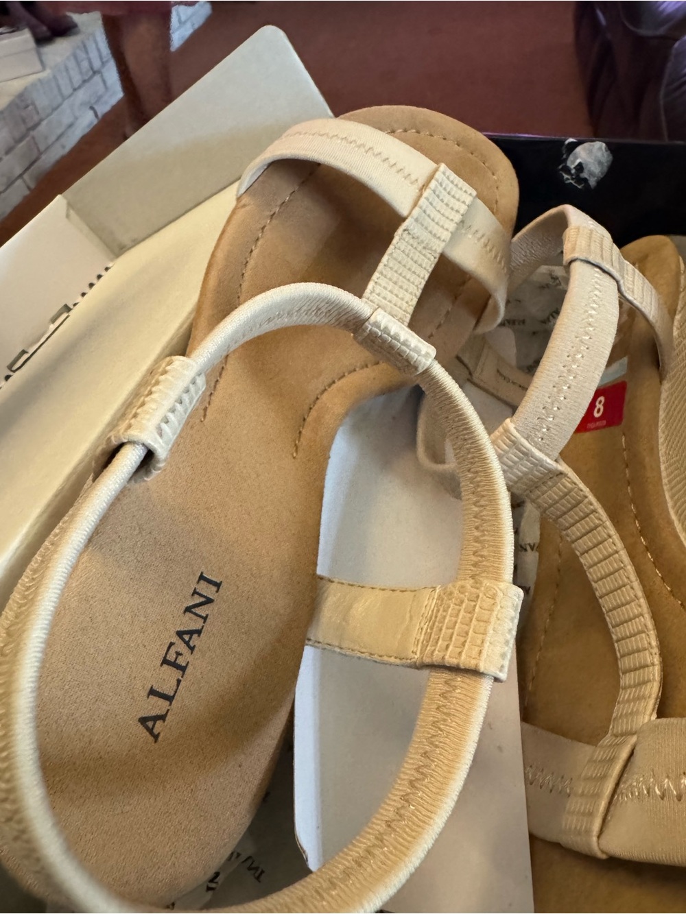 Alfani Neutral Elastic Strap Sandals in Beige